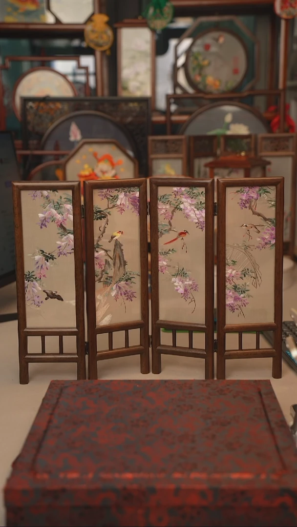 扇子胡桃木四联屏风 高度35CM 宽度45CM