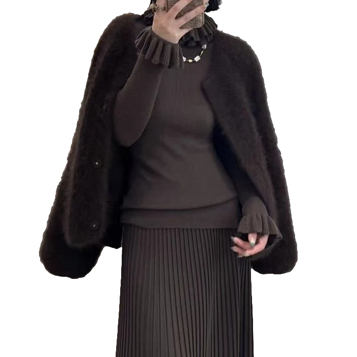 羊绒羊毛拉毛加厚开衫针织时尚休闲秋冬女士