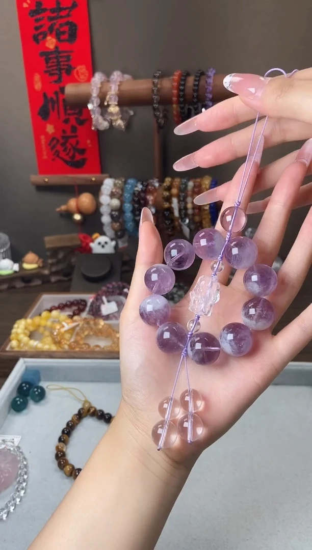 水晶手链未镶嵌神***集紫兔毛设计挂件