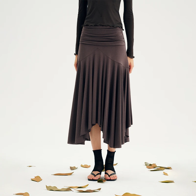 Leaf Echo进口莫代尔美利奴羊毛显瘦不对称下摆半裙L0299DS019