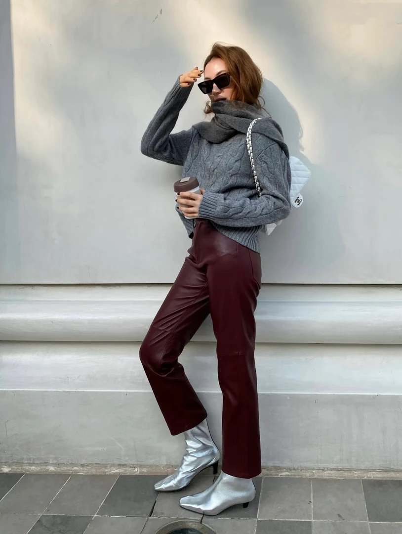 2106款安哥拉红九分直筒皮裤（娜姐推荐）时尚百搭显瘦