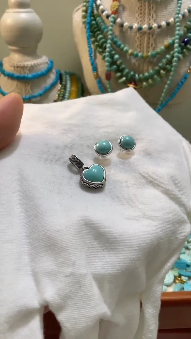 未镶嵌绿松石珠宝奇石8.6mm耳钉12.4mm吊坠