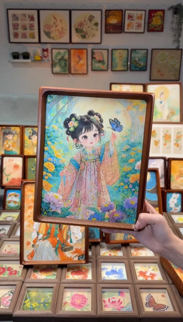 国画花园蝴蝶女孩 手绘国画10