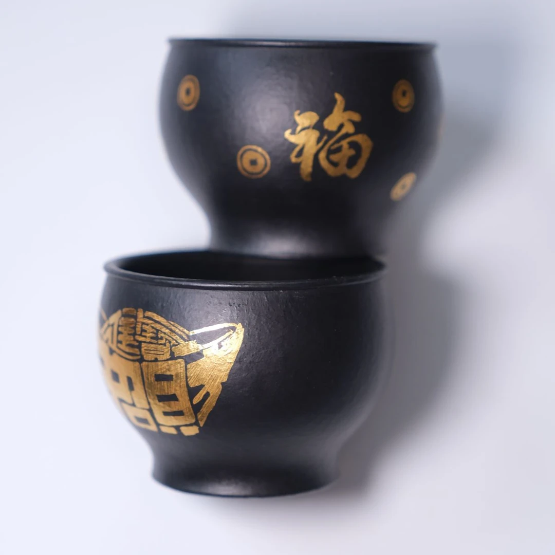 静心 | 蛋壳杯 朱泥焐灰 24k金描金 60cc 主人杯客杯单杯 小品杯