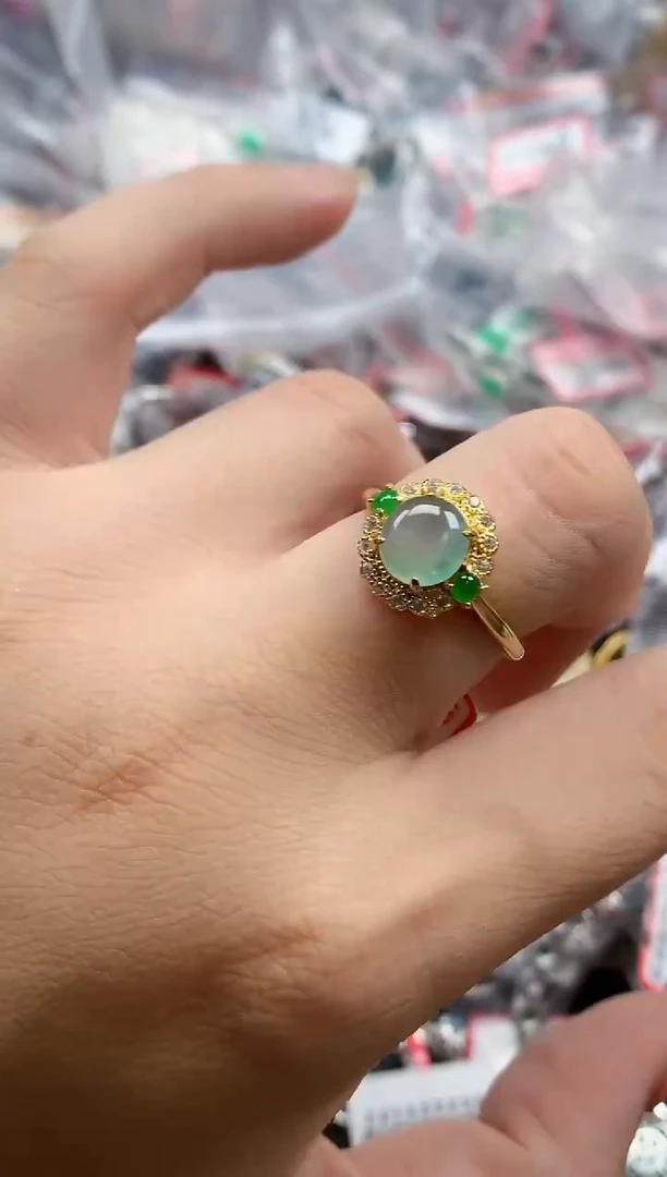 银S925镶嵌戒指翡翠天然A货缅甸翡翠