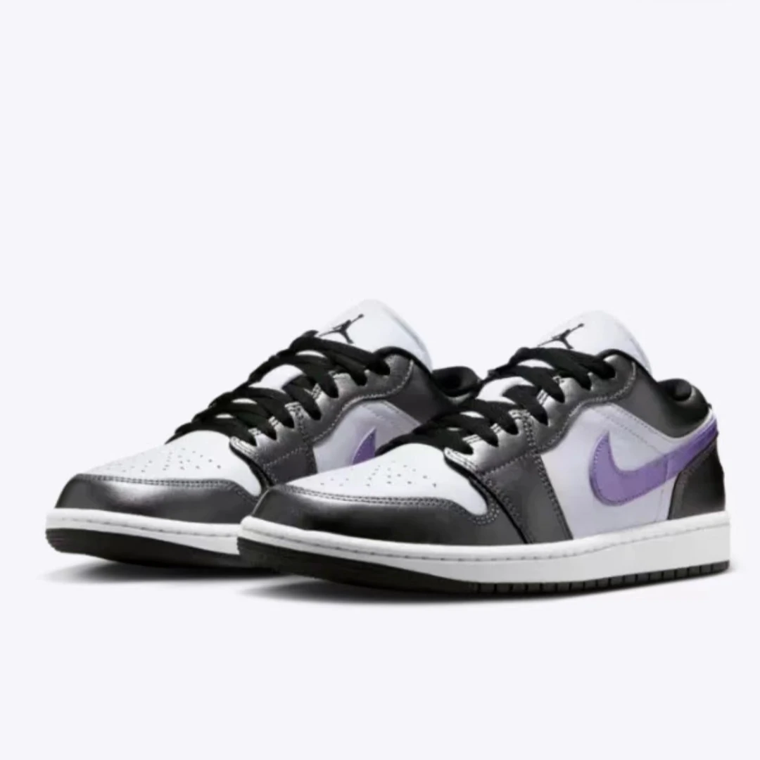 NIKE/耐克官方正品AirJordan1男女同款黑白紫AJ1低帮鞋HJ5910-105