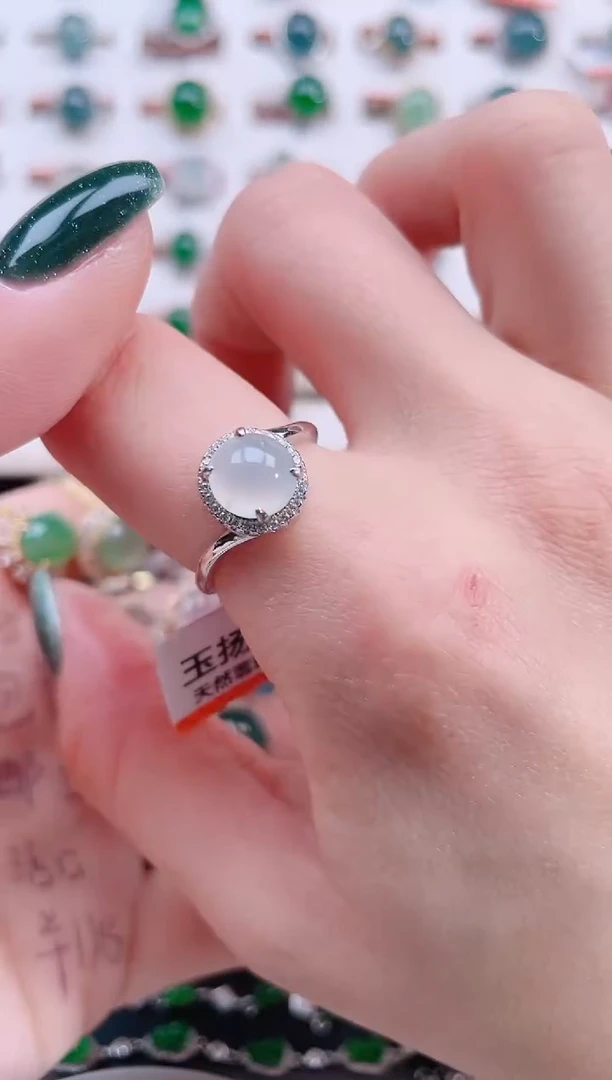 银S925镶嵌戒指翡翠天然翡翠