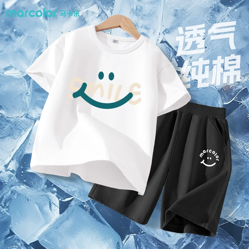 马卡乐童装儿童套装夏季2026新款纯棉短袖t恤大童短裤男女童夏装