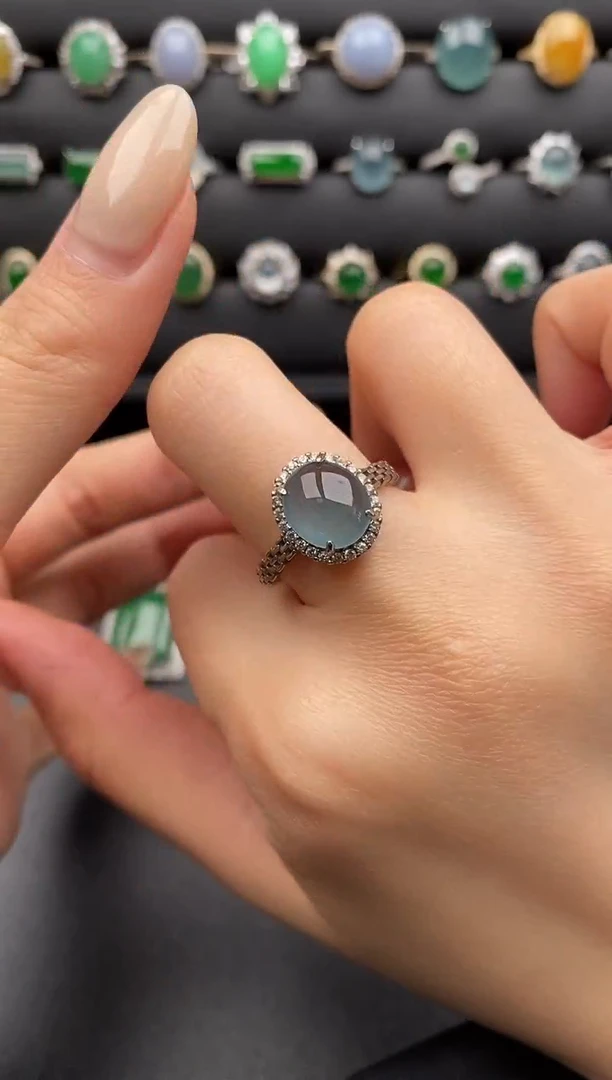 银S925镶嵌戒指翡翠一物一证一礼盒