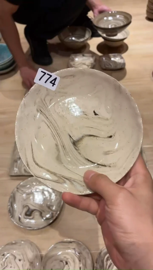 瓷片乱***夜774绞胎泥浅盘1个