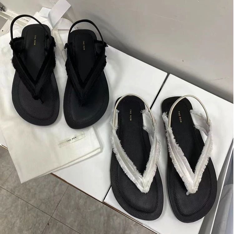 莞产高货 小众纯原极简风 夏季新款舒适平底 真丝布夹趾人字凉鞋