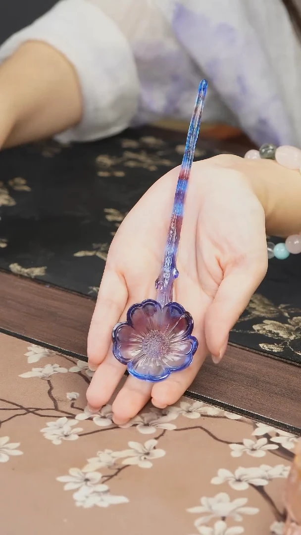 手工艺品琉璃蓝紫色花朵茶匙
