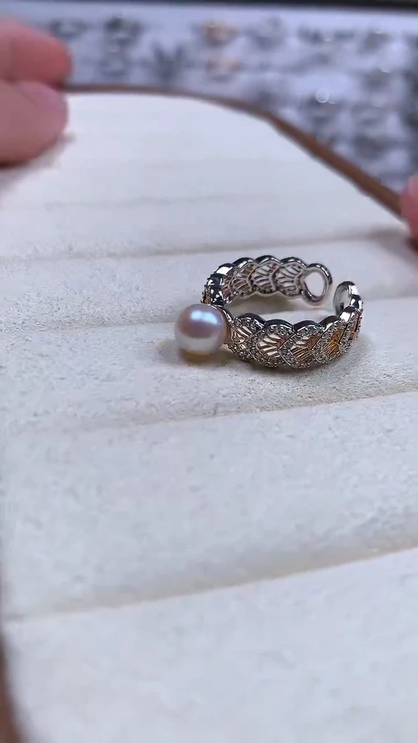【闪购商品】海水珍珠戒指银S925镶嵌分色蕾丝 款珍珠戒指