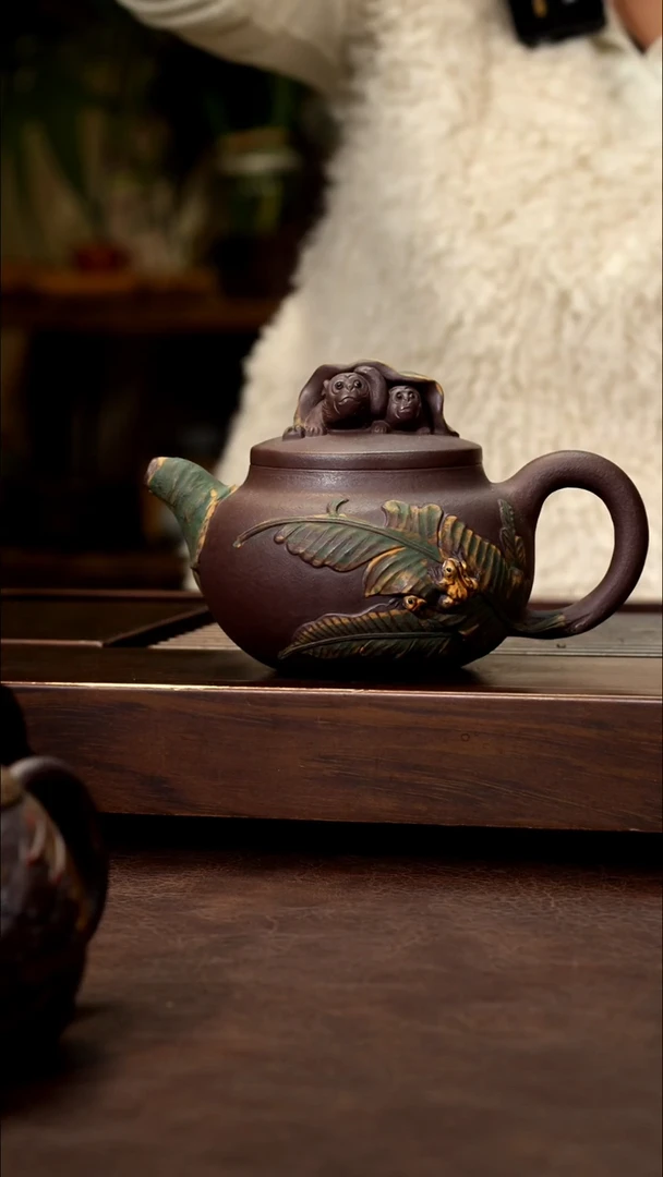 茶壶紫砂紫泥雨打芭蕉280cc左右