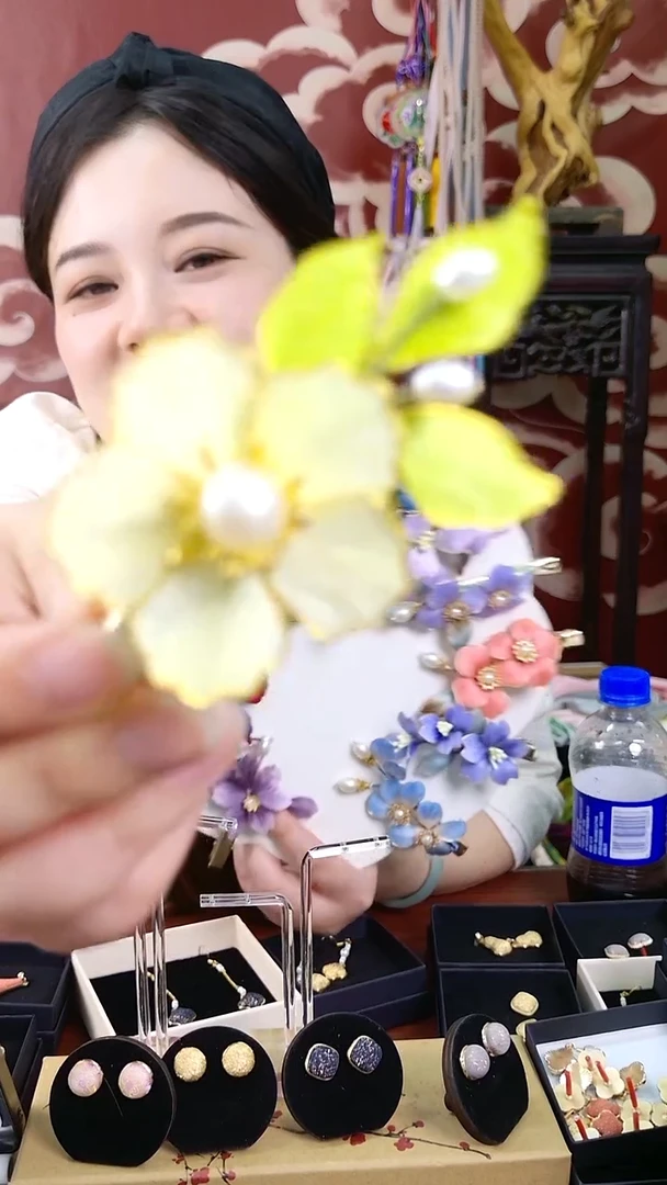 纯铜合金琉璃非遗绒花黄色小边夹