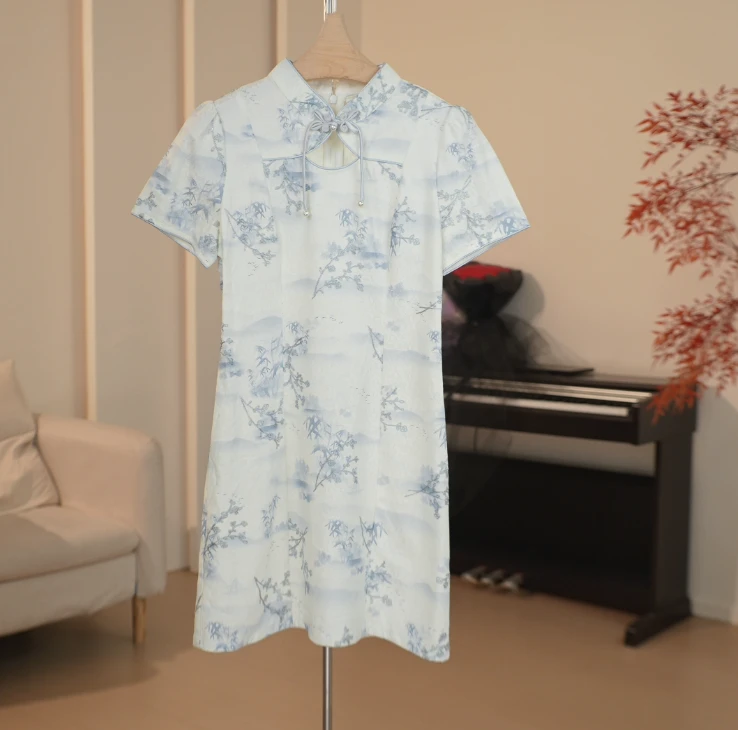 C227 ML系列金线刺绣提花旗袍连衣裙