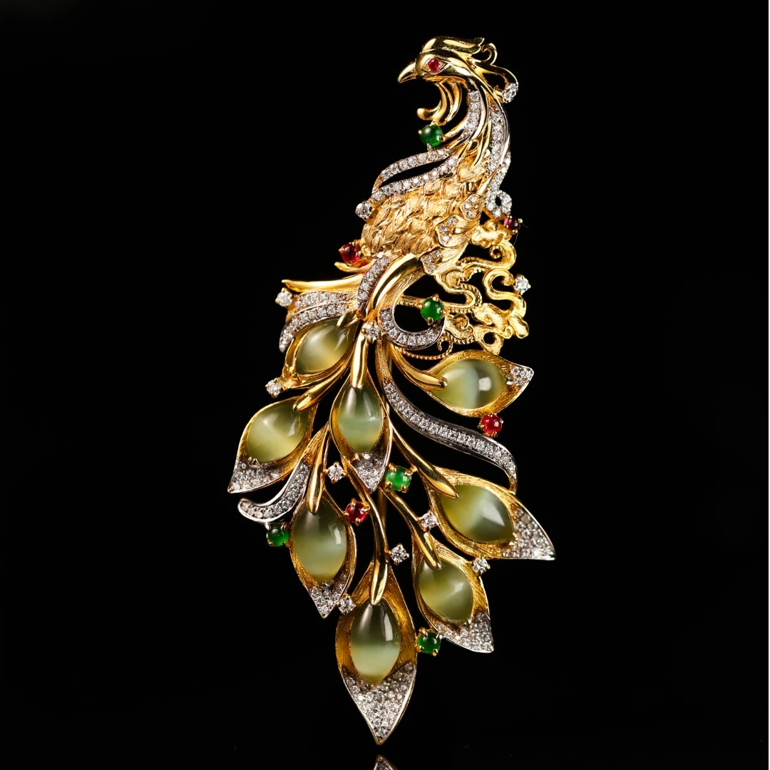 凤华无双/18K金猫眼金奖胸针吊坠