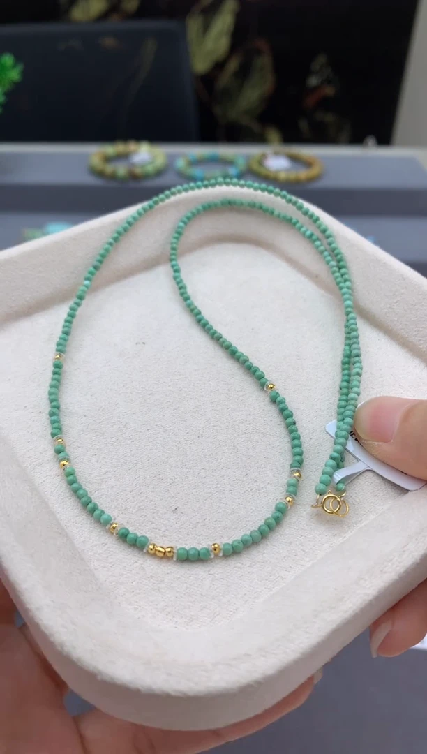 18K金镶嵌绿松石小米链S53