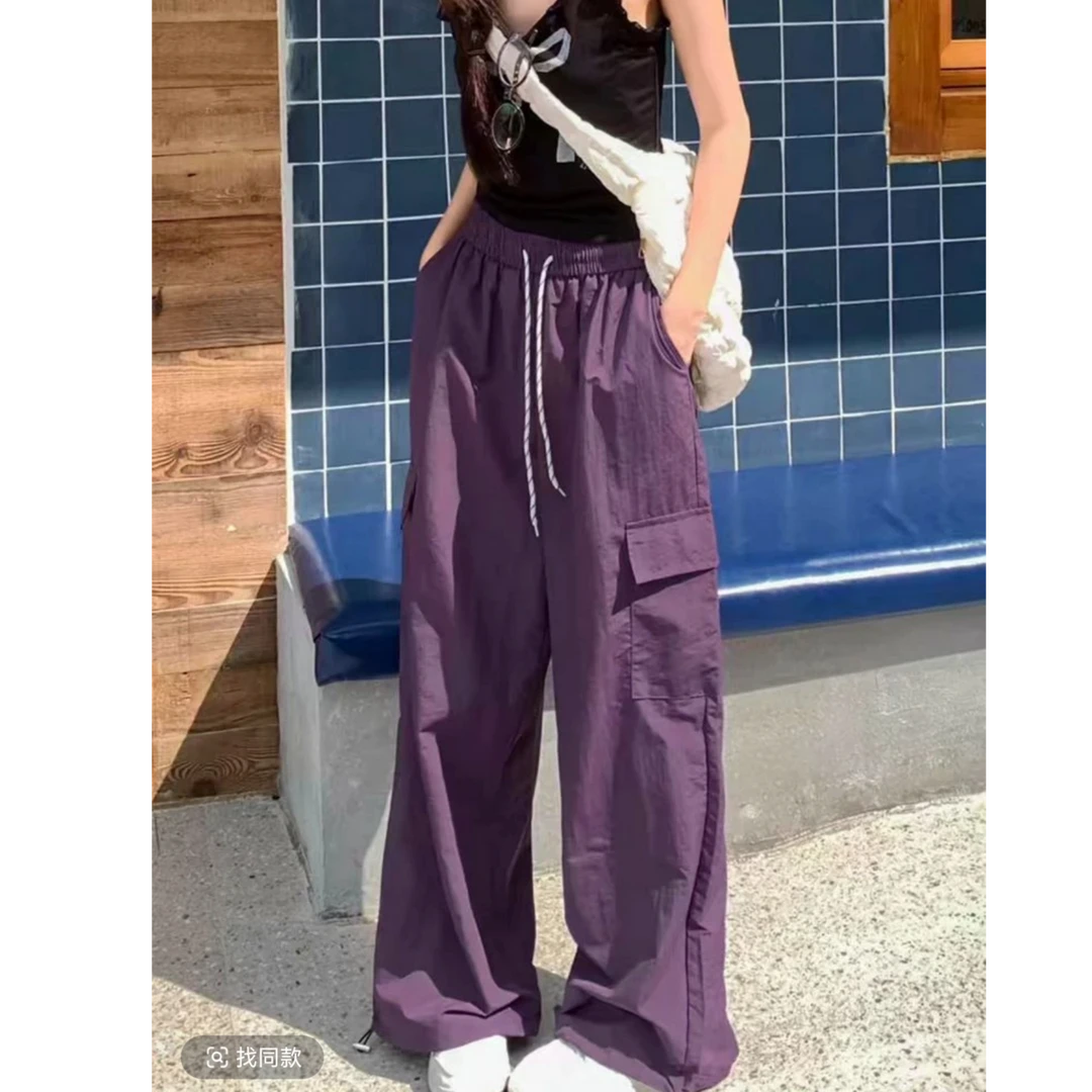 秋季新款高级酷帅风美式运动速干设计感工装阔腿裤夏季薄款