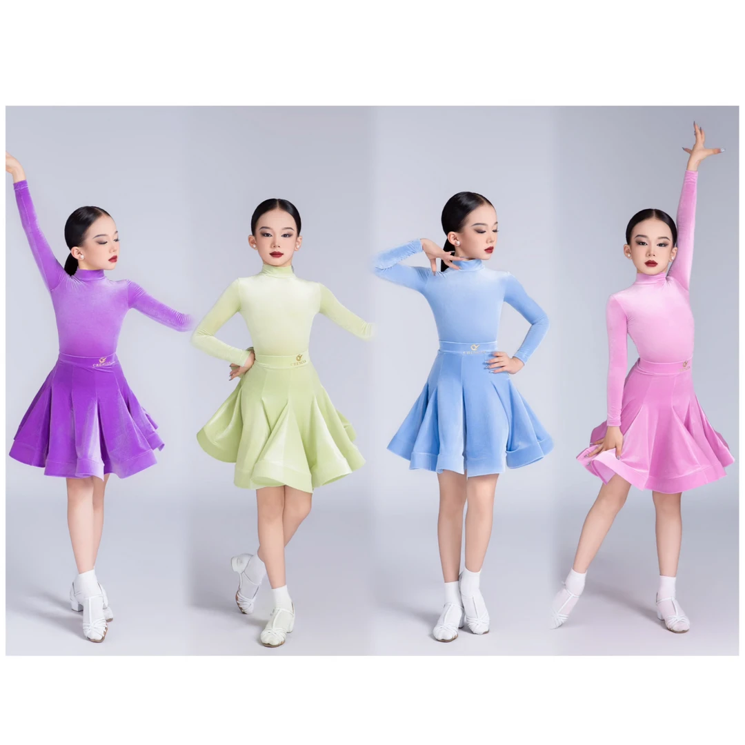天悦拉丁舞服 拉丁舞规定比赛服 超薄丝绒 长袖包掌指扣款