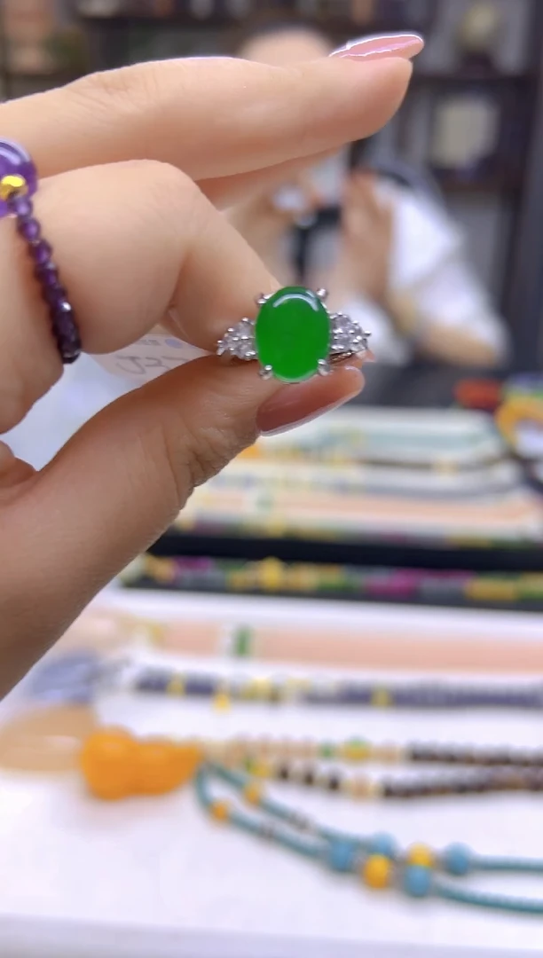 翡翠戒指银S925镶嵌DIY款J37