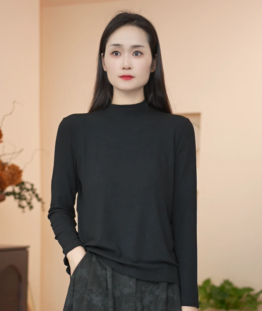 【JIANXI定制】中高领吸汗长袖常规款纯色T恤秋季圆领修身时尚