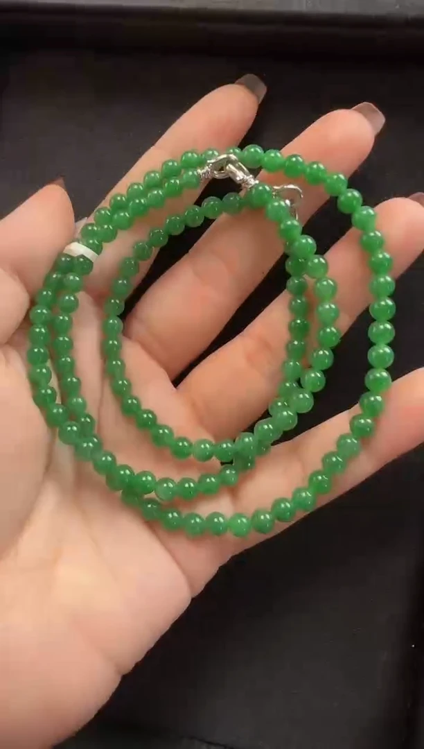 颈饰18K金镶嵌翡翠655玉珠一串