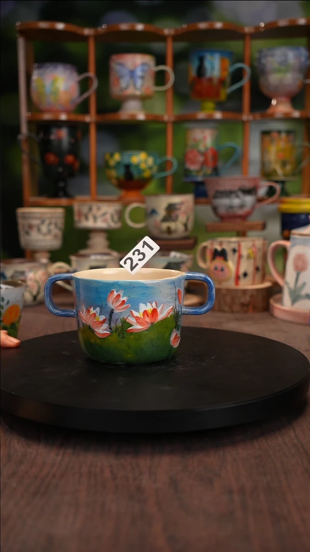 景德镇釉下手绘双耳杯