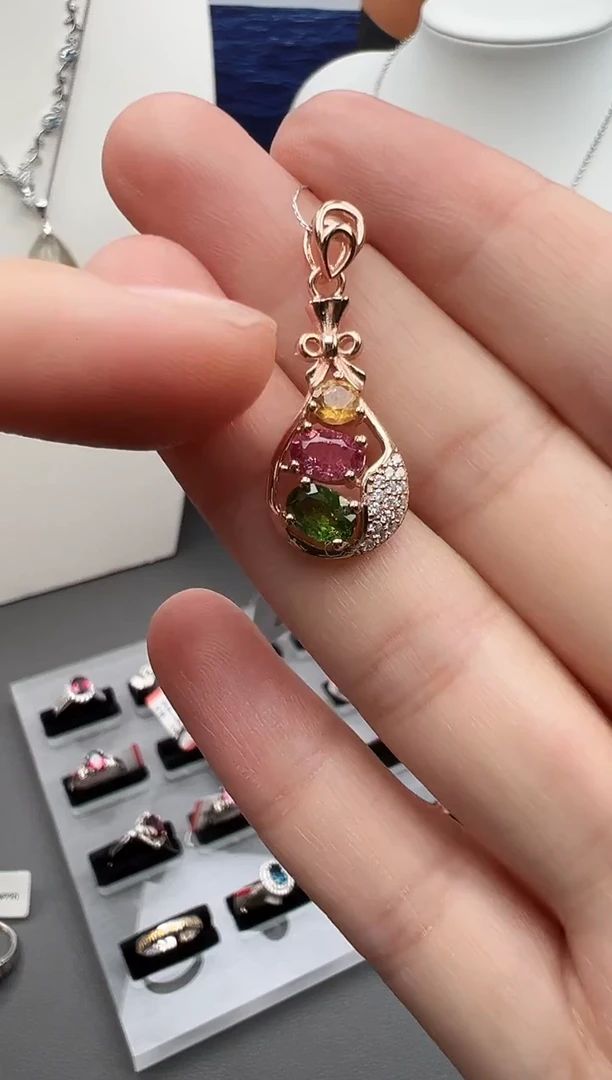 颈饰银S925镶嵌碧玺55