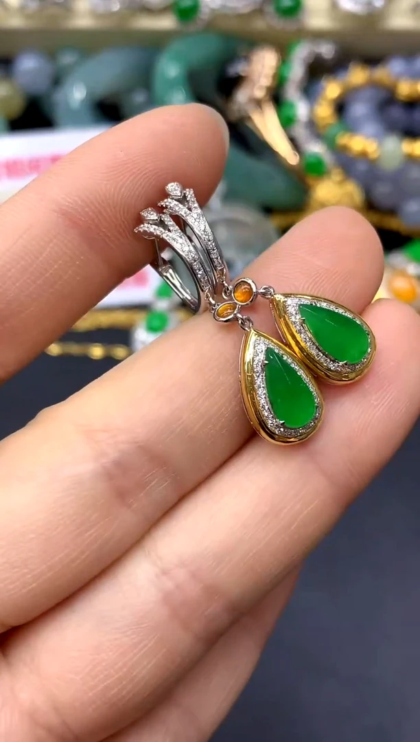 18K金镶嵌翡翠耳饰353-中国好珍宝