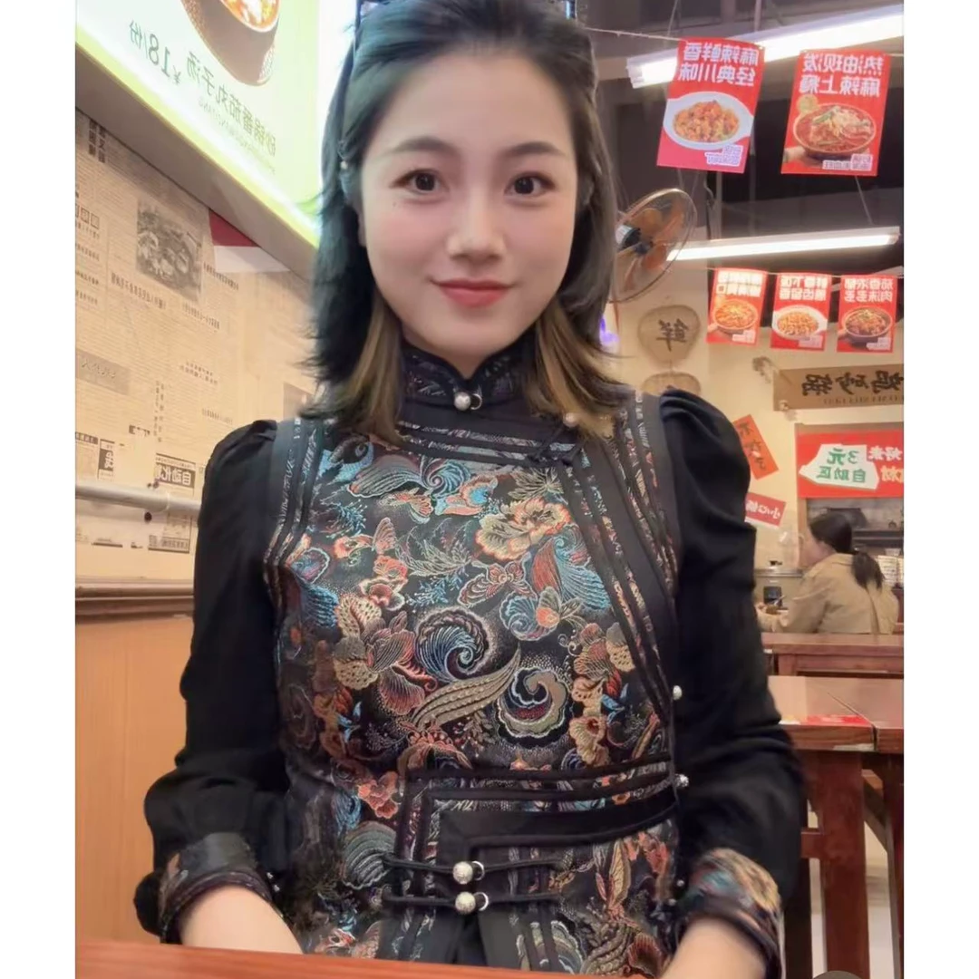 黑蝴蝶纱袖马甲民族风服饰新款显瘦上衣蒙古族元素女装高级感时尚