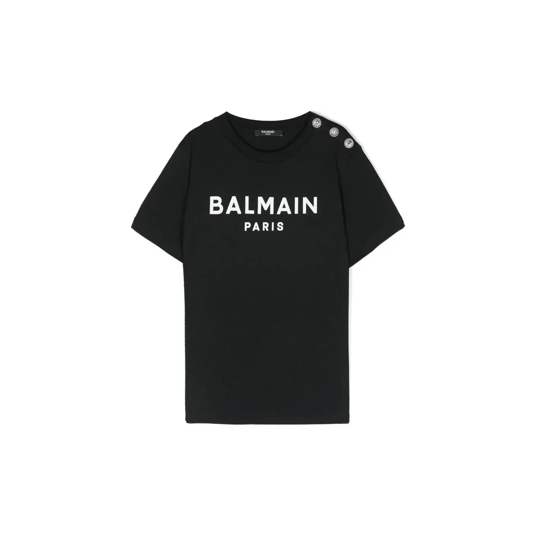 BALMAIN/巴尔曼T恤 字母印花直筒圆领短袖 黑色