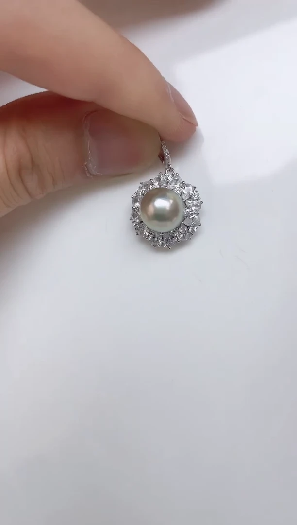 银S925镶嵌海水珍珠颈饰海水珍珠吊坠