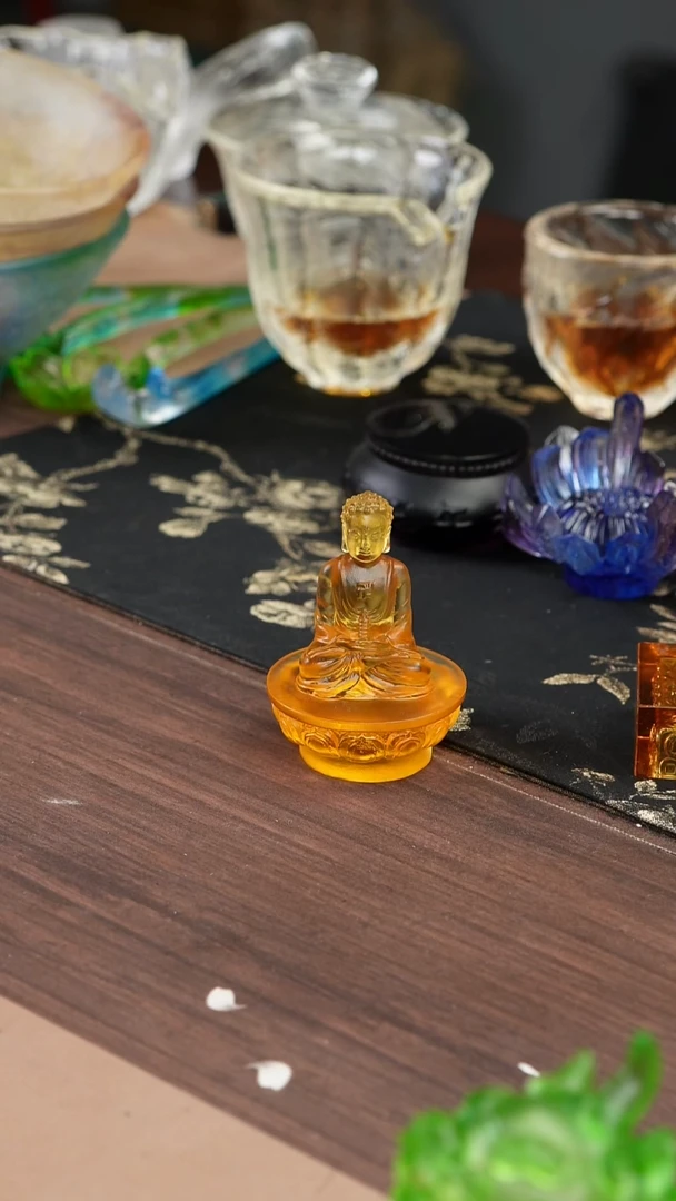 手工艺品琉璃黄色药师佛茶宠摆件