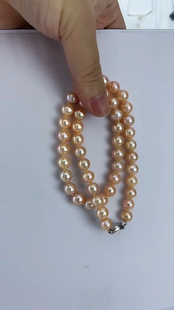 淡水珍珠银S925镶嵌颈饰天然极光珍珠香槟金珍珠项链约9