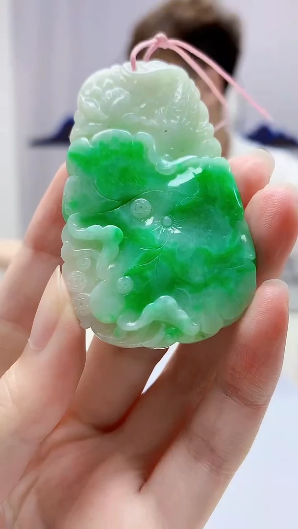 定制翡翠未镶嵌4868zm-毛货挂件荷叶鱼134