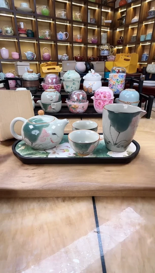 【闪购商品】哥窑荷鱼西施壶1壶2杯1公道杯加荷鱼盘