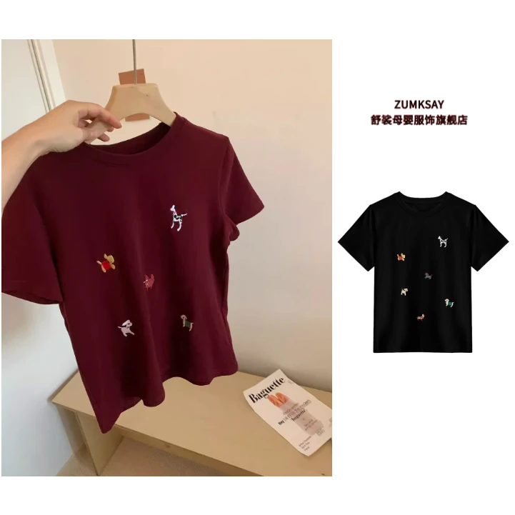 大码胖MM欧货重工刺绣短袖t恤女夏季新款显瘦宽松洋气上衣打底衫