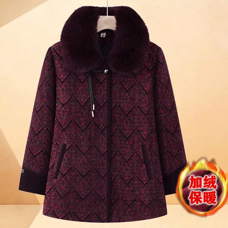 妈妈冬装彩水貂绒大衣中长款毛领外套中老年女加绒加厚奶奶上衣服