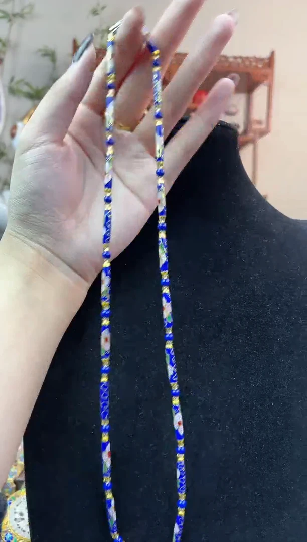 非遗手工景泰蓝竹节项链宝蓝