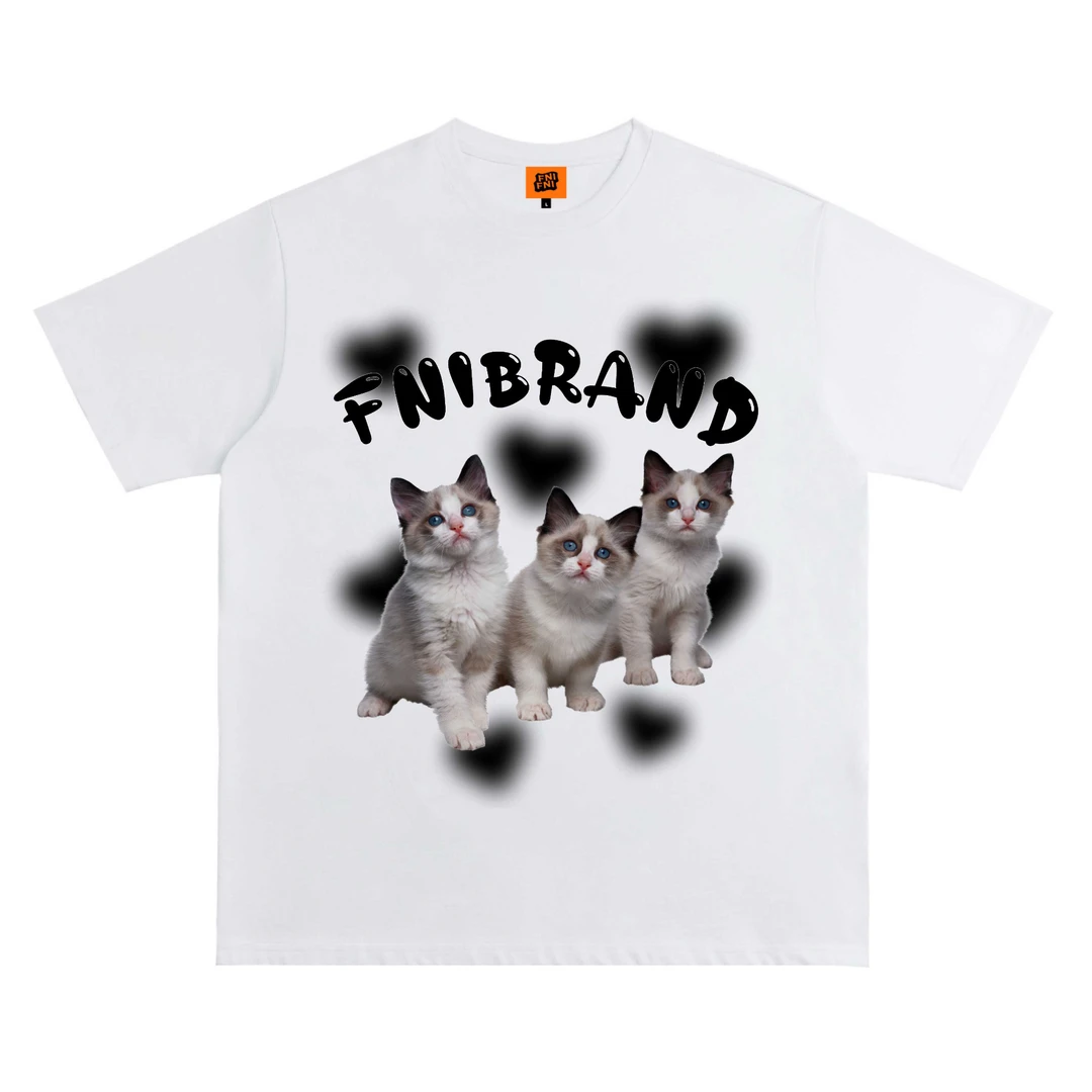 FNIFNI（布偶猫）男女同款t恤美式复古纯棉短袖上衣24潮新款