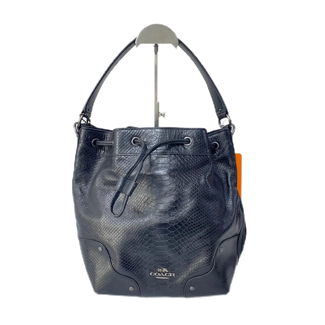 95新 COACH/蔻驰 黑色全皮鳄压纹单肩手提水桶包 AF-2410-B