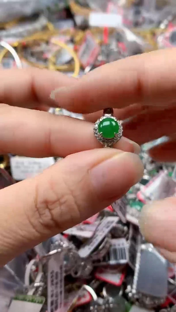 银S925镶嵌戒指翡翠天然A货缅甸翡翠