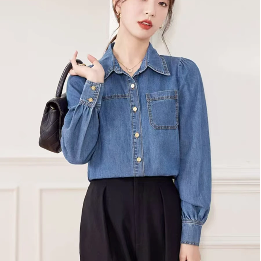 （以直播间实物为准，衣长约67）春季新款时尚百搭休闲牛仔衬衣8820