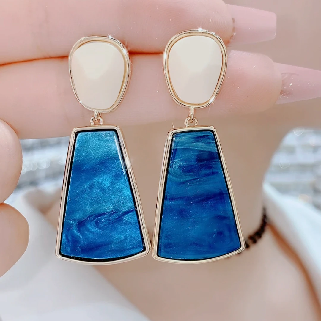 铜合金珐琅耳饰 20时尚蓝色气质短款精致长方形耳环