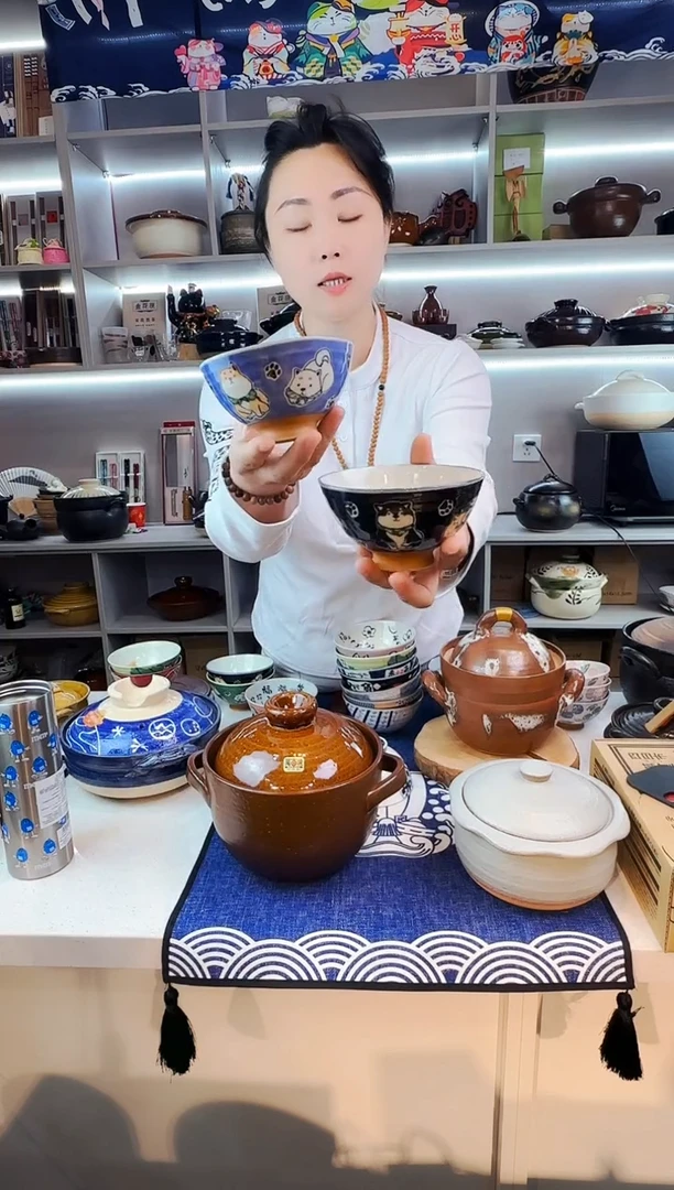 陶瓷日本进口美浓烧米饭碗柴犬2只