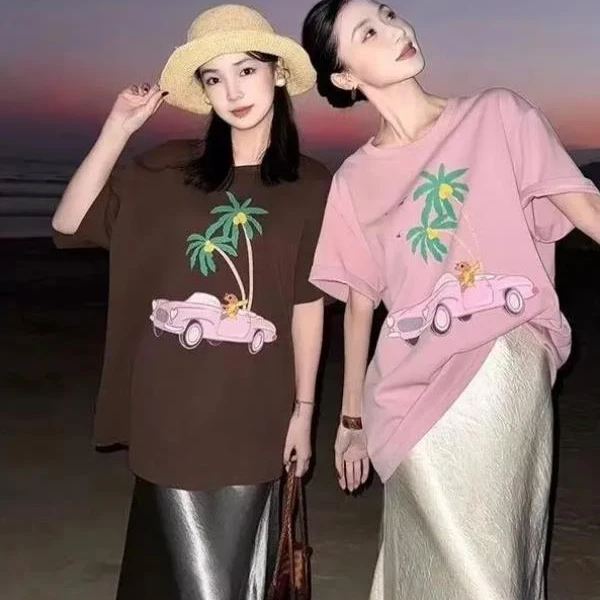 【环椰游】印花短袖t恤女2025新夏经典设计感宽松上衣-9857