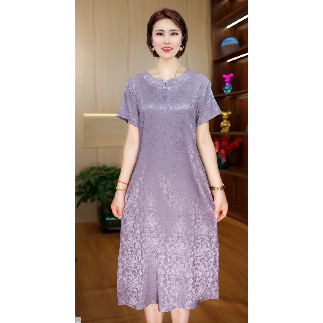 A-25382时尚宽松显瘦连衣裙立领香芋紫玫瑰