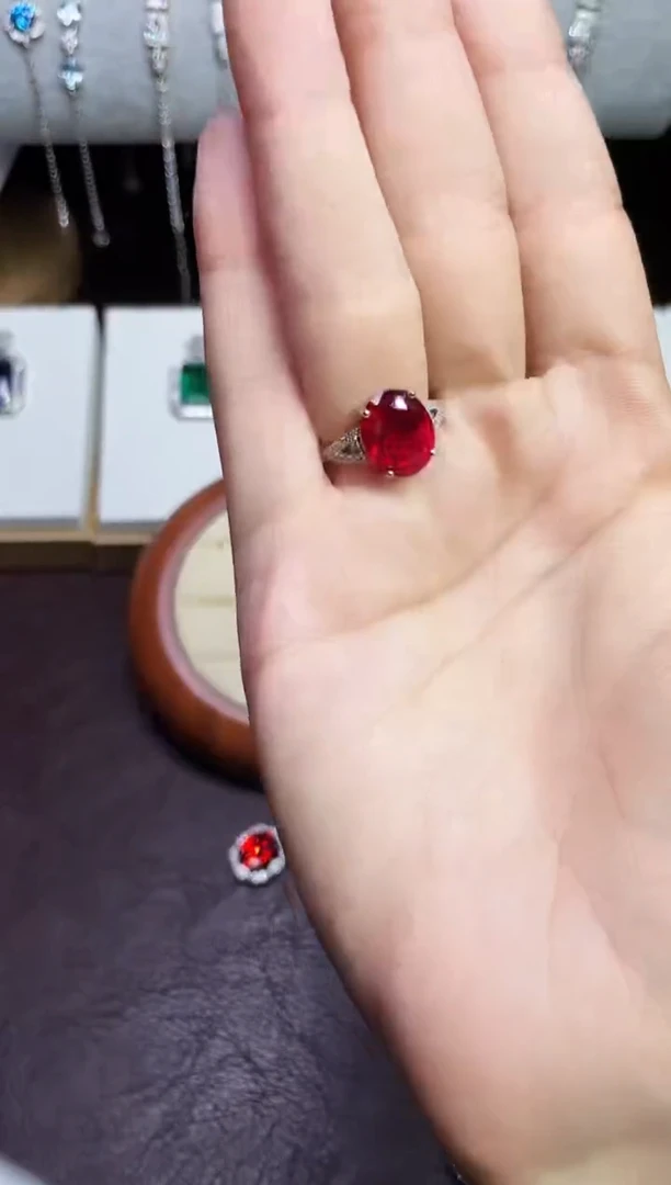 合金合成钻石红宝戒指