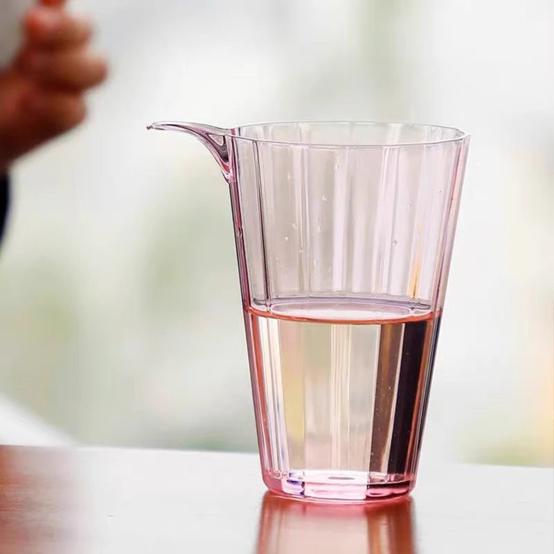 粉色公道杯高硼硅耐热日式公杯无耳条纹鹰嘴分茶器F51